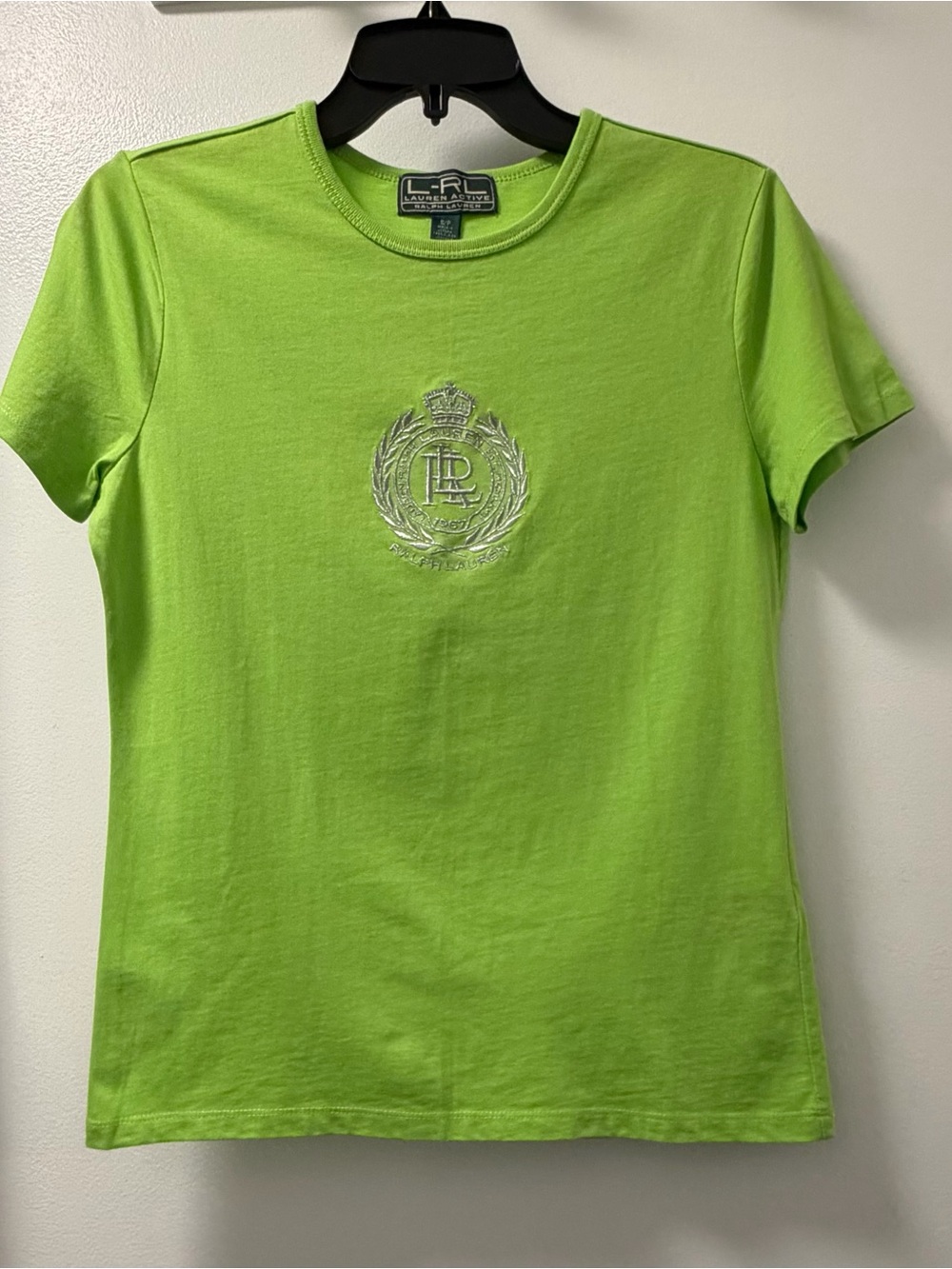 NWOT Lauren Active Ralph Lauren Lime Green Embroidered Crest Tee S/P